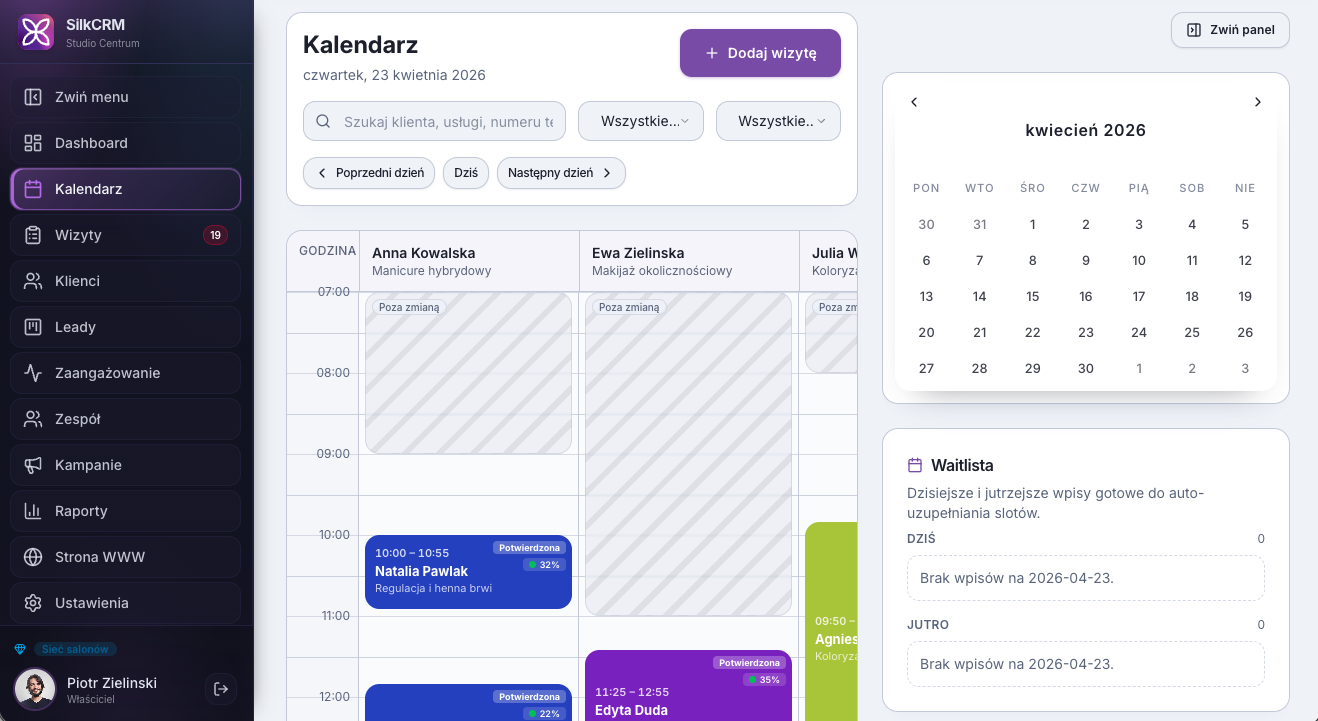 Kalendarz SilkCRM — jeden terminarz dla wszystkich kanałów